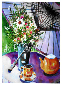 Afternoon Tea - Watercolor on paper 22 inches x 30 inches - Printed card 4 inches x 6 inches