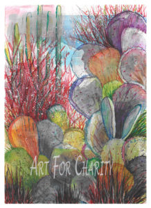 Cactus Garden - Multimedia and Watercolor on paper - 10 inches x 14 inches - Printed card 4 inches x 6 inches