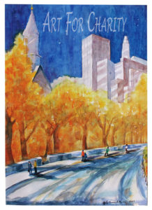 Evening Stroll - Watercolor on paper - 22 inches x 30 inches - Printed card 4 inches x 6 inches