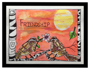 Friendship Forever - Liquid acrylic on paper- 6 inches x 4 inches - Printed card 6 inches x 4 inches