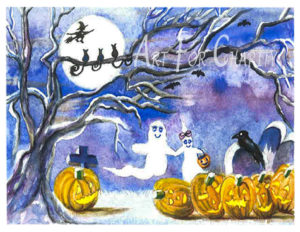 Halloween Buddies - Watercolor on paper - 6 inches x 4 inches