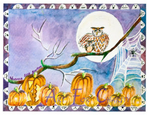 Halloween Hoots - Watercolor on paper - 6 inches x 4 inches