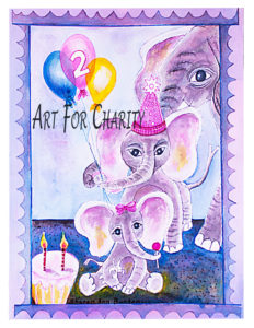 Happy 2nd Birthday - Liquid Acrylic on paper - 11 inches x 15 inches - cards 6 inches x 4 inches