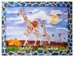 Happy Halloween - Watercolor on paper - 15 inches x 11 inches - cards 6 inches x 4 inches