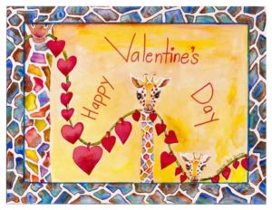 Happy Valentine's Day - Watercolor on paper - 15 inches x 11 inches - cards 6 inches x 4 inches