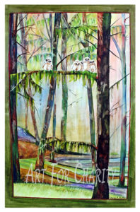 Out On A Limb - Watercolor on canvas - 24 inches x 36 inches- Printed card 4 inches x 6 inches