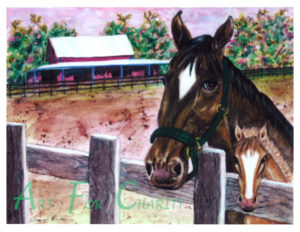 Saratoga Pink Barn - Watercolor on canvas - 14 inches x 10 inches - Printed card 6 inches x 4 inches