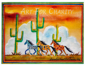 Wild Horses - Acrylic on burlap - 16 inches x 12 inches - Printed card 6 inches x 4 inches