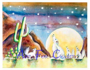 Night Howlers - Watercolor on paper - 14 inches x 10 inches - Printed card 6 inches x 4 inches