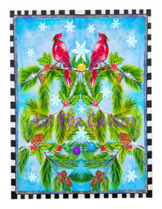 Christmas Cardinals: Liquid Acrylic On Paper: 4" x 6"