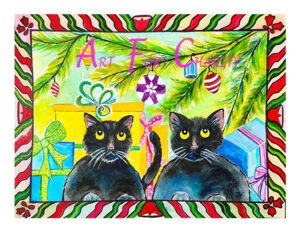 Christmas Meow: Liquid Acrylic On Paper: 6" x 4"